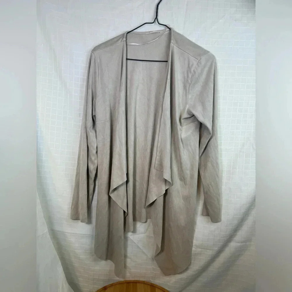 Womens Soft Surroundings Faux Suede Open Cardigan Long Sleeve Tan Beige Small